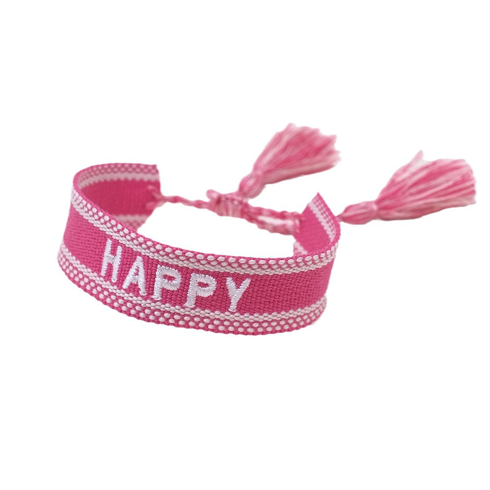 Wholesale Cord Embroidered Letter Woven Tassel Bracelet